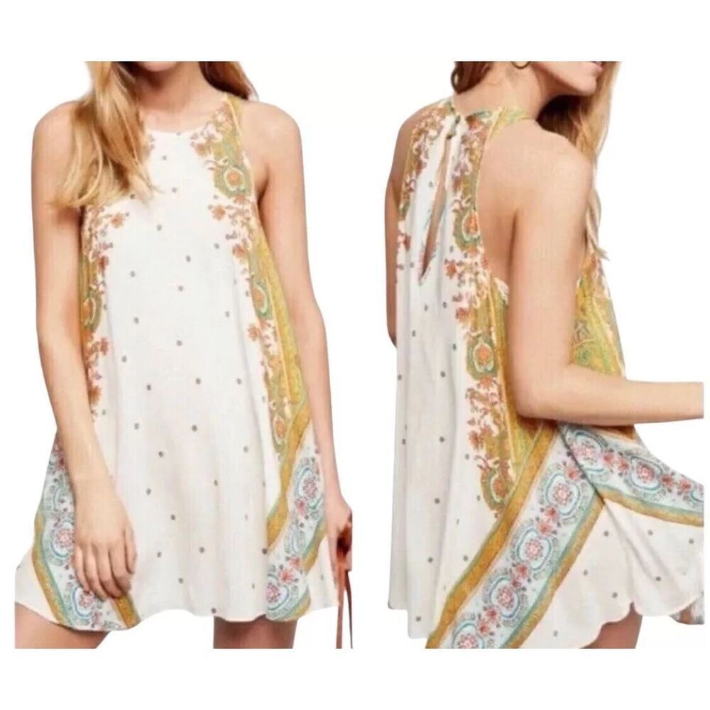 Free People Intimately Boho Floral Paisley Swing Tank Top SZ S Cream Multicolor